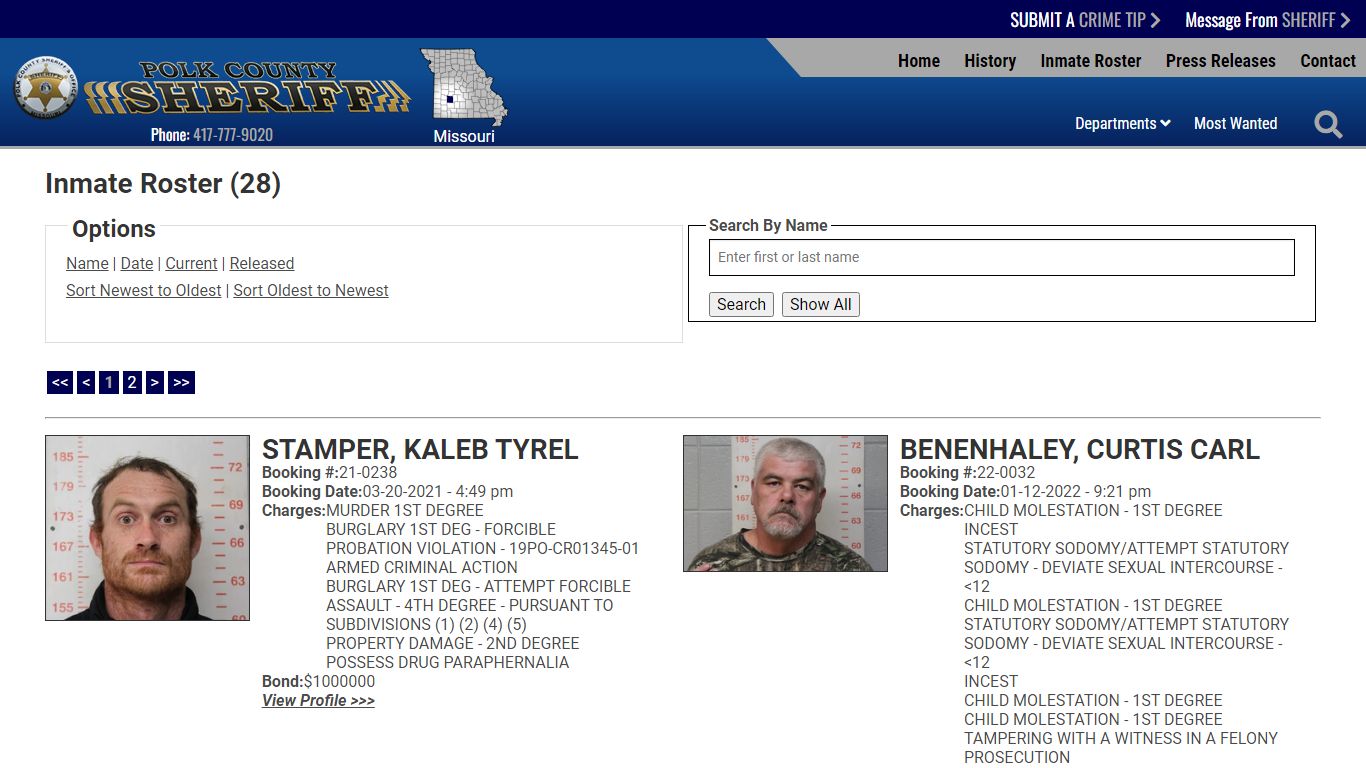 Current Inmates Booking Date Ascending - Polk County Sheriff MO