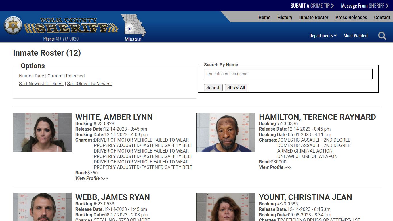 Released Inmates Booking Date Descending - Polk County Sheriff MO